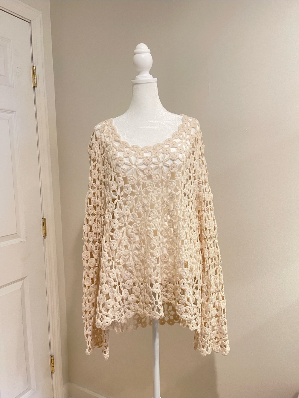 Coco + Carmen Cream Crochet Floral Openwork Sweater